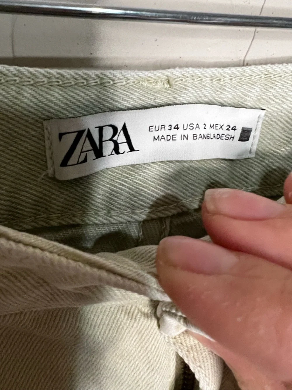 Zara‎ Ultra High-Rise Light Green Utility Denim Shorts